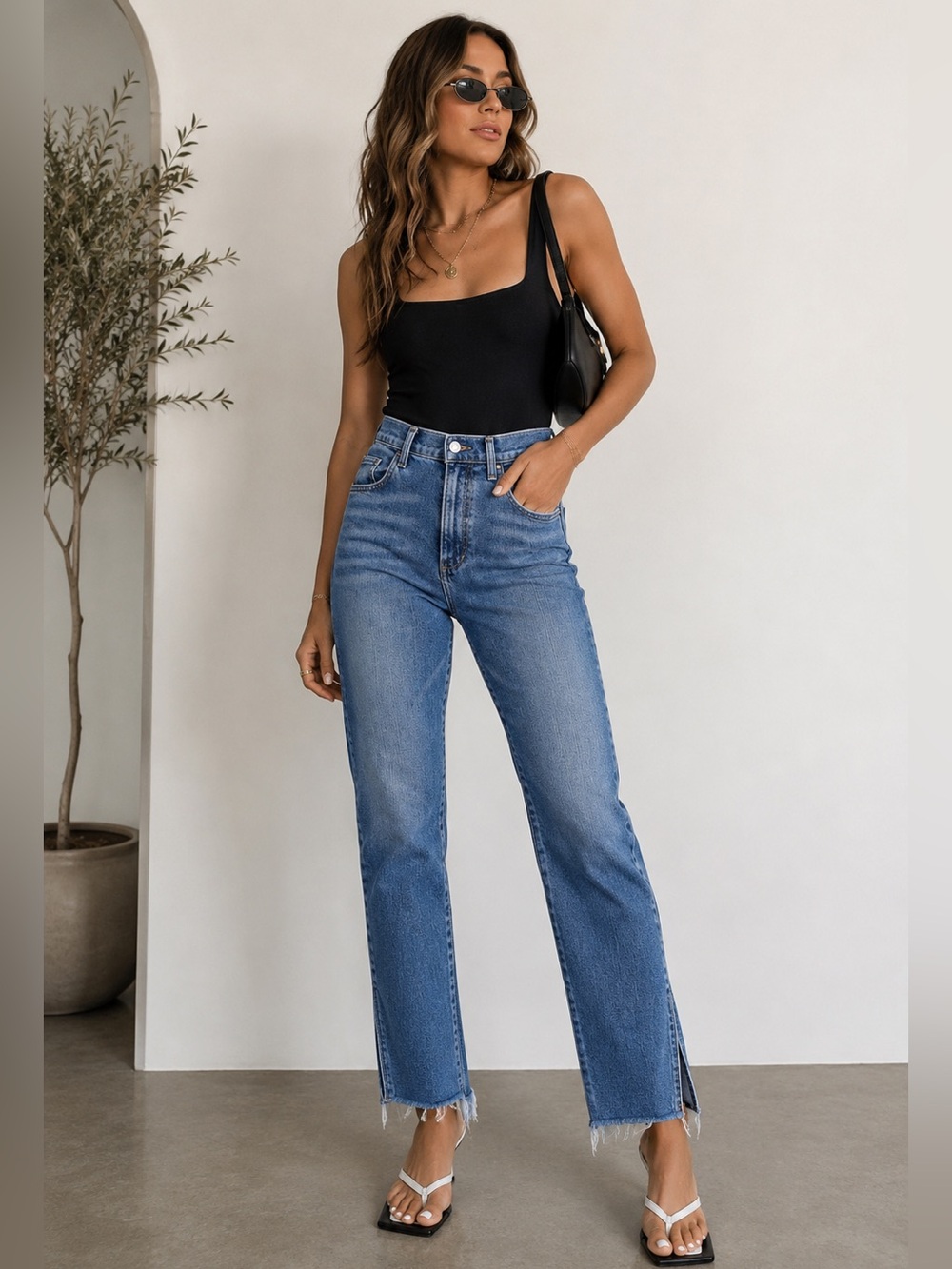 Favorite Daughter Valentina Shortie‎ High Rise Cigarette Jeans Blue Wash Size 34